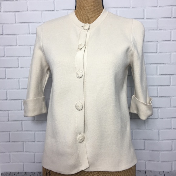 J. Crew Sweaters - J. Crew Ivory 3/4 Sleeve Knit Button Down Blazer S